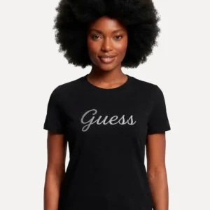 Camiseta Guess Feminina Signature Embroidery Logo Preta