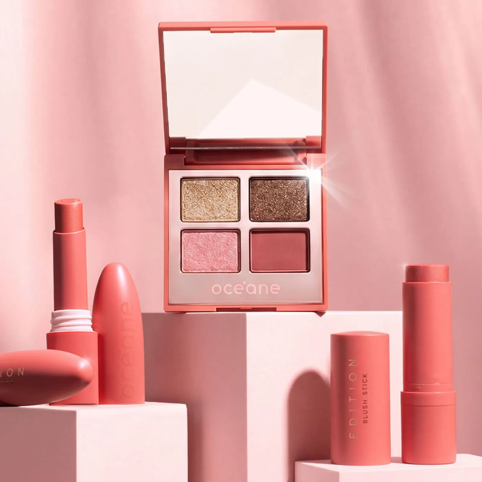 Kit Trio Glossy Rosé Pink - Paleta + Batom + Blush - Océane - Imagem 2